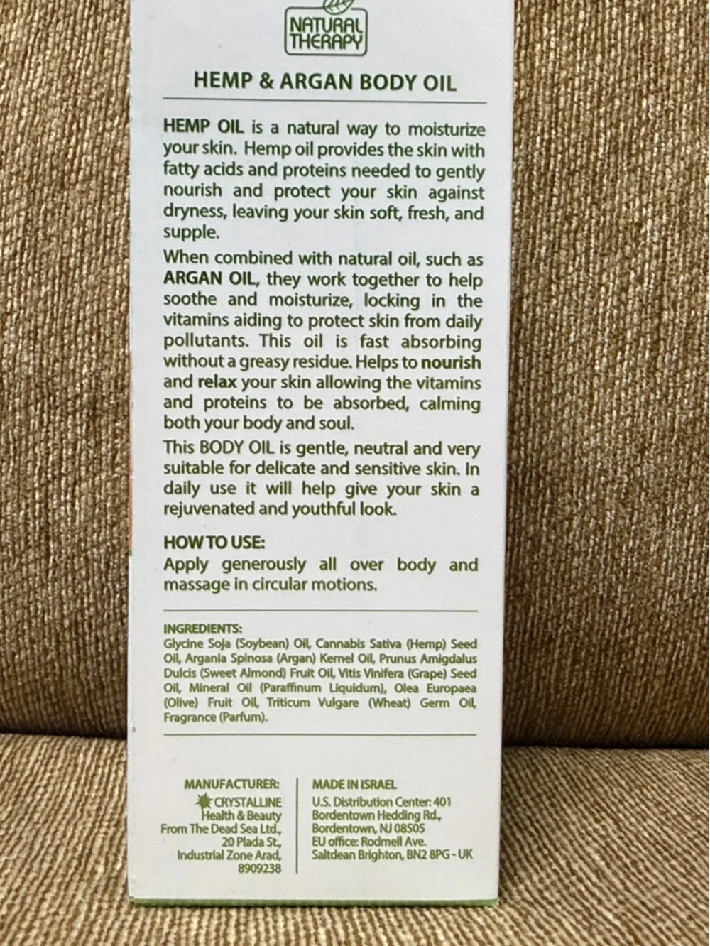 Hemp + Argan Body Oil — Natural Therapy New